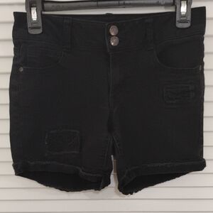 Black Distressed Denim Girls Shorts
